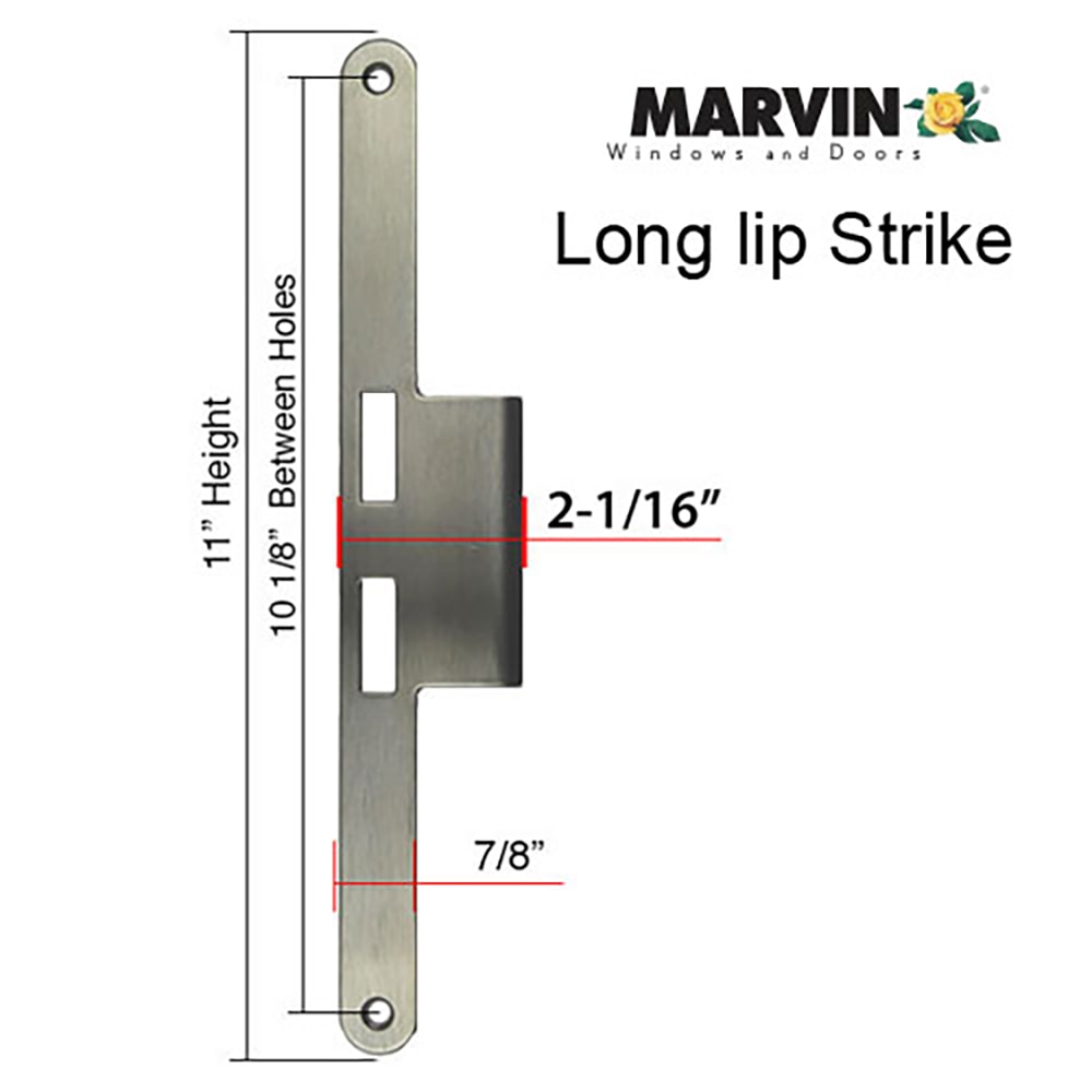 Marvin Extended lip active strike in stainless steel. Dimensions